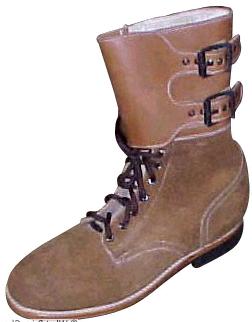 rough-out
brown leather buckle boot of WWII-era