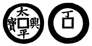 traditional Chinese-style
square-hole coins used in southeast Asia before the French
piaster and Vietnamese dong