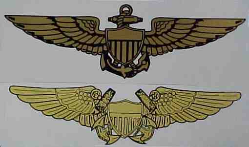 aviator's qualification
badges for the U.S. Navy, U.S. Marine Corps, and U.S. Coast
Guard
