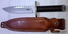 Timberline hollow-handled
survival knife with sawtoothed blade back