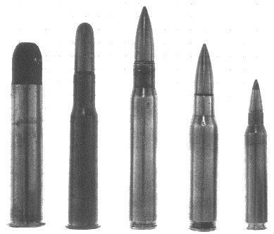 a lineup of U.S. rifle calibers